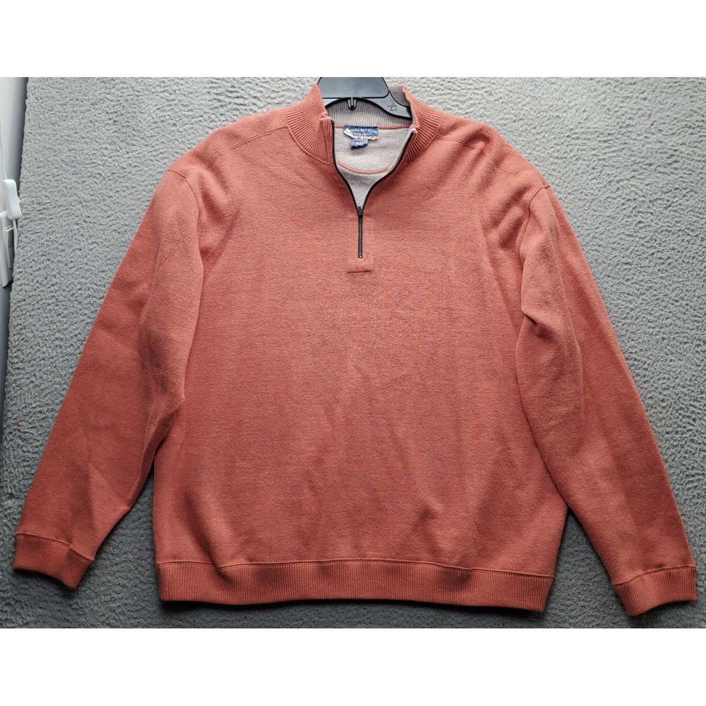 Bahama Bay Club Sweater Mens XXL Orange Soft Knit Ribbed Hem & Cuff Quarter Zip